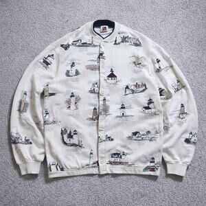 Art Unlimited Lighthouse AOP Button Up Shirt Mens Large All Over Print Coastal